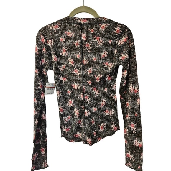 NWT Free‎ People One of The Girls Henley in Black Floral Print Size XS - Picture 5 of 5